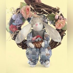 Vintage 90’s adorable floral pastel Easter Bunny wreath.